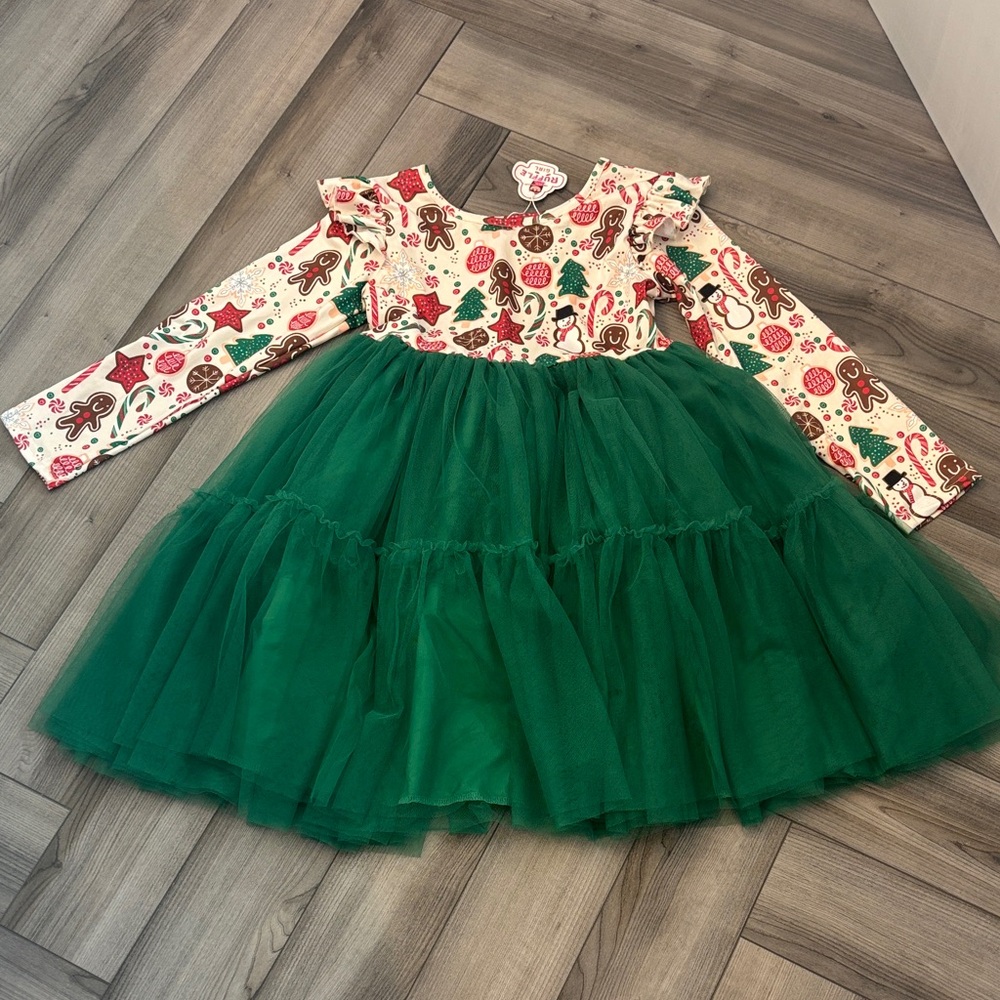 Festive Green and Cream Kids Costume Dress